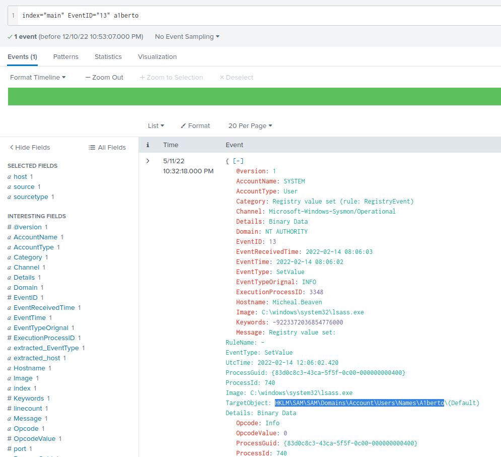 Highlighting the altered registry key