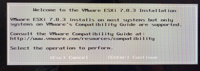 ESXi installation welcome