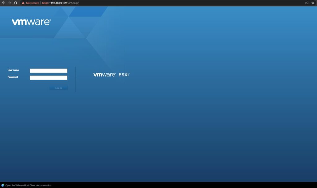 ESXi login screen